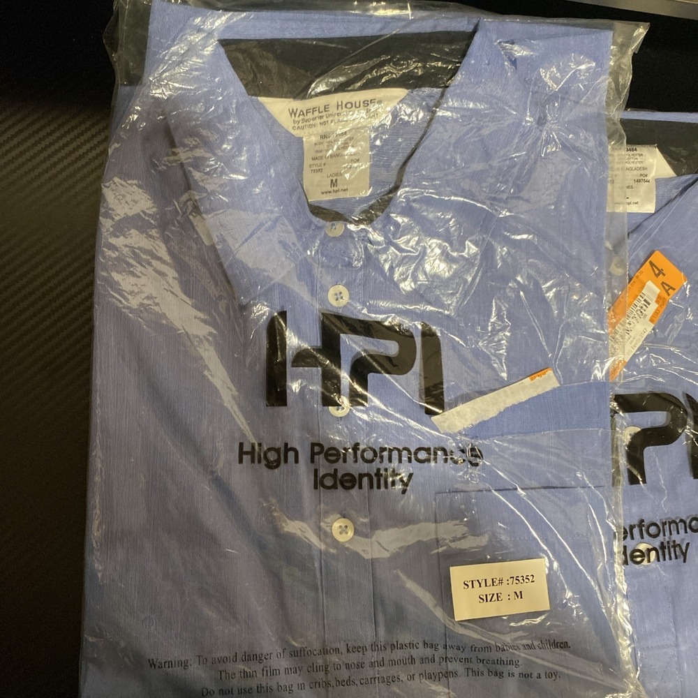 Waffle House Uniform Shirt Women's‎ Medium Blue Short Sleeve Collared Work Shirt